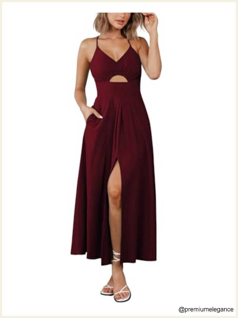 Women's Maxi Dress Sleeveless V Neck Cutout Slit Beach Party Pockets